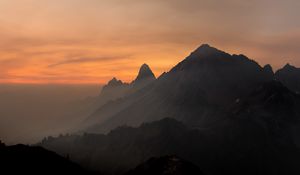 Preview wallpaper rocks, mountains, peaks, fog, sky