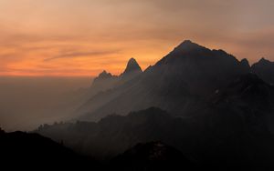 Preview wallpaper rocks, mountains, peaks, fog, sky