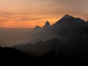 Preview wallpaper rocks, mountains, peaks, fog, sky