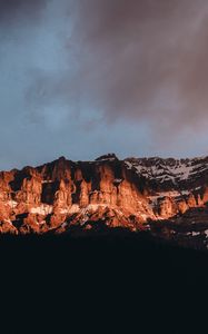 Preview wallpaper rocks, mountains, peaks, snowy, sky, canada