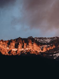 Preview wallpaper rocks, mountains, peaks, snowy, sky, canada