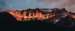 Preview wallpaper rocks, mountains, peaks, snowy, sky, canada