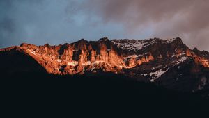 Preview wallpaper rocks, mountains, peaks, snowy, sky, canada