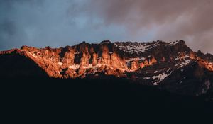 Preview wallpaper rocks, mountains, peaks, snowy, sky, canada