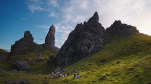 Preview wallpaper rocks, mountains, peaks, slope, grass