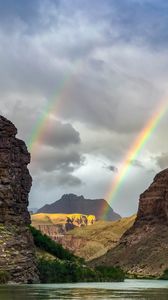 Preview wallpaper rocks, mountains, rainbow, lake, nature