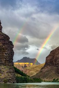 Preview wallpaper rocks, mountains, rainbow, lake, nature