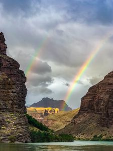 Preview wallpaper rocks, mountains, rainbow, lake, nature
