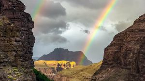 Preview wallpaper rocks, mountains, rainbow, lake, nature