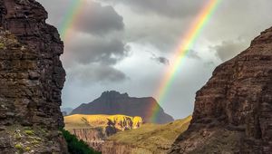 Preview wallpaper rocks, mountains, rainbow, lake, nature