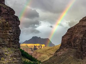 Preview wallpaper rocks, mountains, rainbow, lake, nature