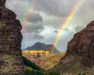 Preview wallpaper rocks, mountains, rainbow, lake, nature