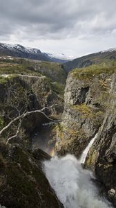 Preview wallpaper rocks, mountains, river, cliff, branches