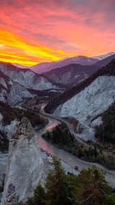 Preview wallpaper rocks, mountains, river, sunset