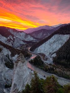Preview wallpaper rocks, mountains, river, sunset