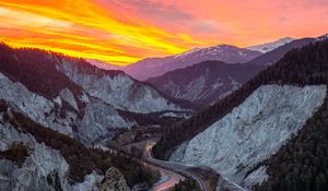 Preview wallpaper rocks, mountains, river, sunset