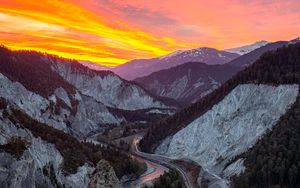 Preview wallpaper rocks, mountains, river, sunset