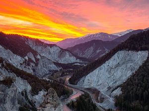 Preview wallpaper rocks, mountains, river, sunset