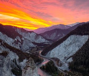 Preview wallpaper rocks, mountains, river, sunset