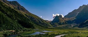 Preview wallpaper rocks, mountains, river, flowers, landscape