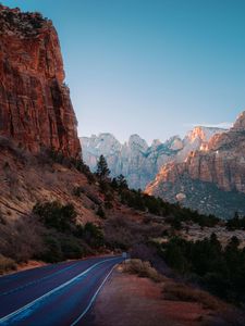 Preview wallpaper rocks, mountains, road, trees