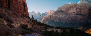 Preview wallpaper rocks, mountains, road, trees