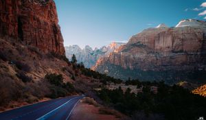 Preview wallpaper rocks, mountains, road, trees