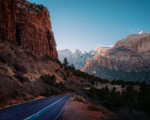 Preview wallpaper rocks, mountains, road, trees