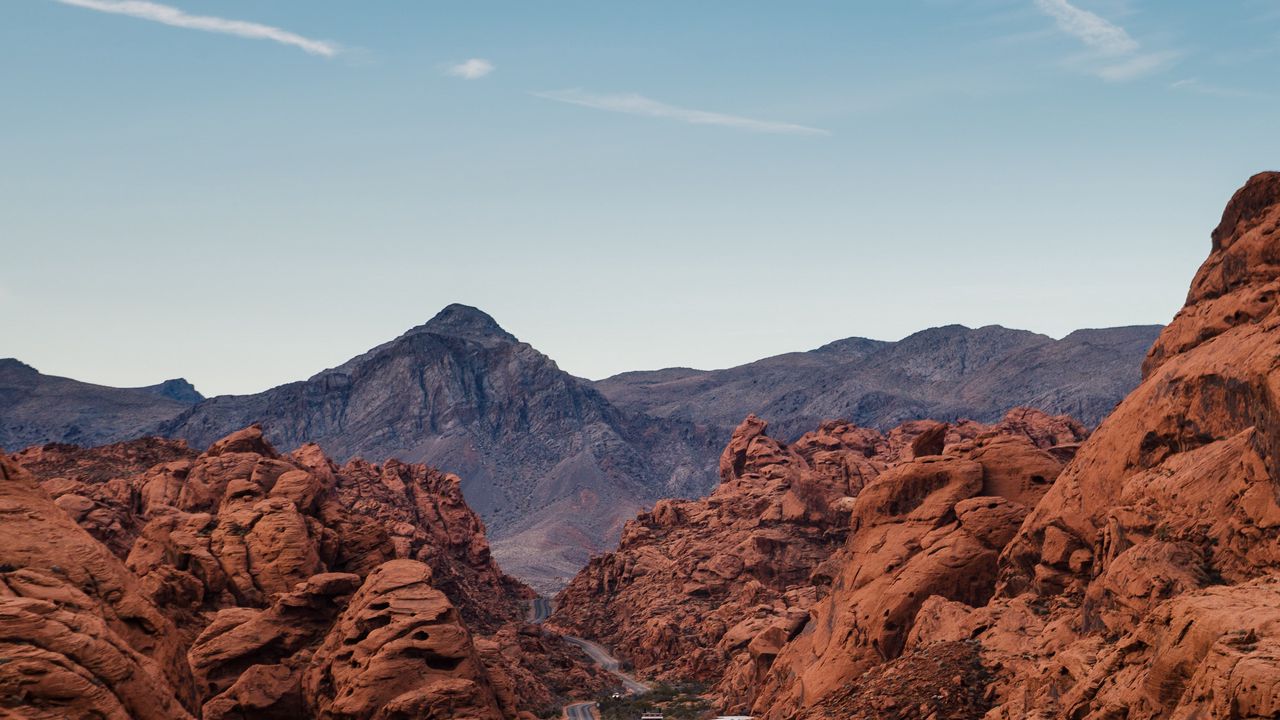Wallpaper rocks, mountains, road, winding, sky