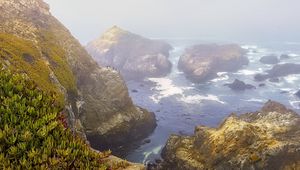 Preview wallpaper rocks, mountains, sea, birds, landscape