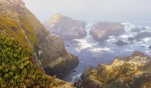 Preview wallpaper rocks, mountains, sea, birds, landscape