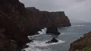 Preview wallpaper rocks, mountains, sea, surf, storm