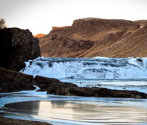 Preview wallpaper rocks, mountains, sea, waves, foam