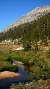 Preview wallpaper rocks, mountains, slope, trees, river