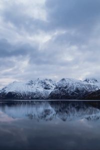 Preview wallpaper rocks, mountains, snow, snowy, water, reflection