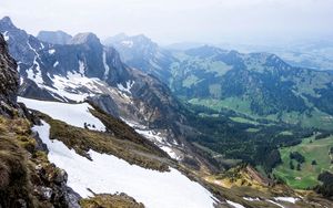 Preview wallpaper rocks, mountains, snow, snowy, stones, slope