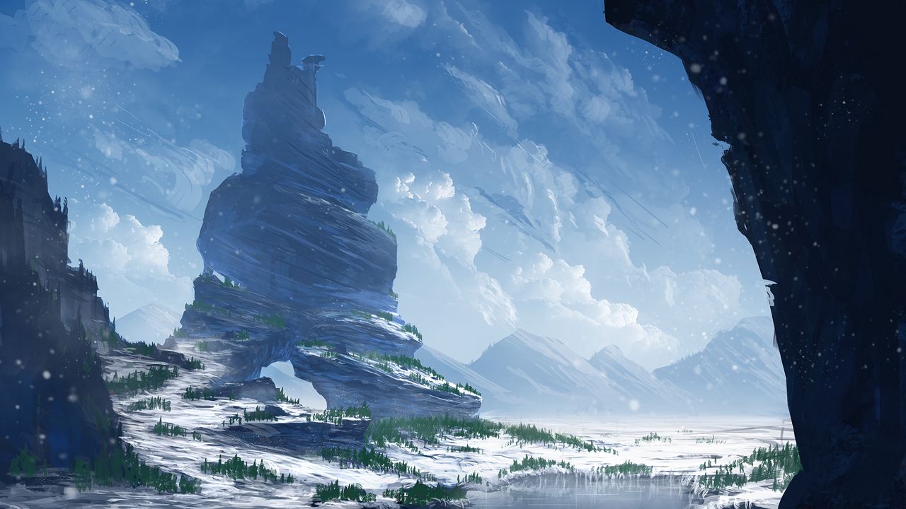 Wallpaper rocks, mountains, snow, snowy, art