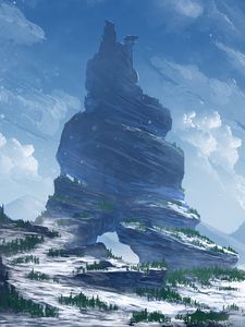 Preview wallpaper rocks, mountains, snow, snowy, art