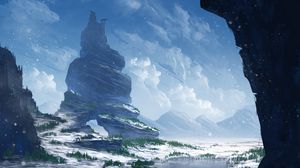 Preview wallpaper rocks, mountains, snow, snowy, art
