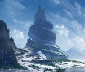 Preview wallpaper rocks, mountains, snow, snowy, art