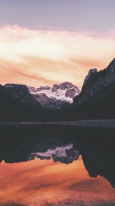 Preview wallpaper rocks, mountains, snow, snowy, reflection