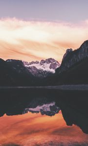 Preview wallpaper rocks, mountains, snow, snowy, reflection