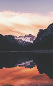 Preview wallpaper rocks, mountains, snow, snowy, reflection