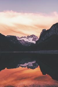 Preview wallpaper rocks, mountains, snow, snowy, reflection