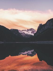 Preview wallpaper rocks, mountains, snow, snowy, reflection