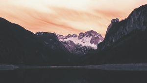 Preview wallpaper rocks, mountains, snow, snowy, reflection