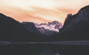 Preview wallpaper rocks, mountains, snow, snowy, reflection