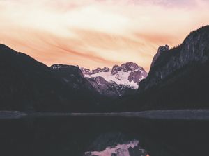 Preview wallpaper rocks, mountains, snow, snowy, reflection