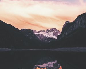 Preview wallpaper rocks, mountains, snow, snowy, reflection