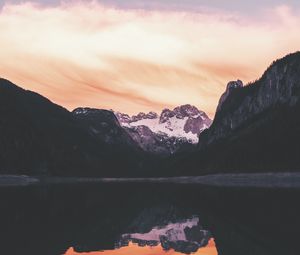 Preview wallpaper rocks, mountains, snow, snowy, reflection